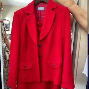 80s Vintage Red Wool Suit Skirt 2-piece set